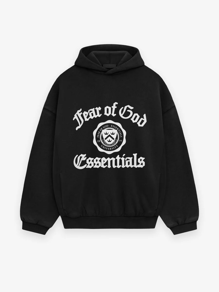 Fear of God Essentials Shrunken Hoodie Black Fear of God Essentials Shrunken Hoodie Black