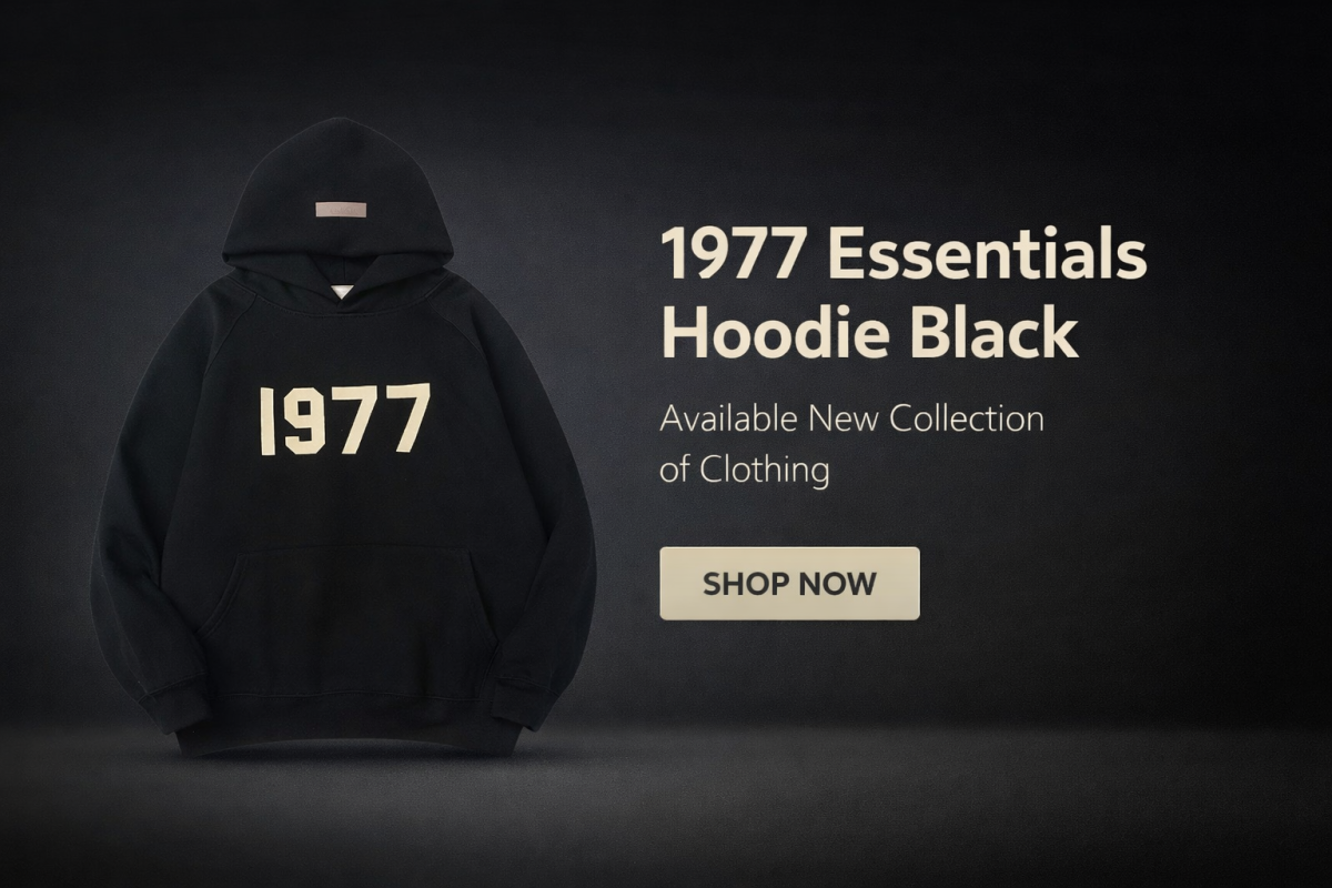 1977 Essentials Hoodie Black – Available New Collection of Clothing